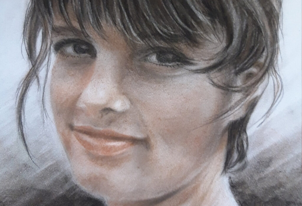 Farbiges Portrait einer Frau mit braunem Haar