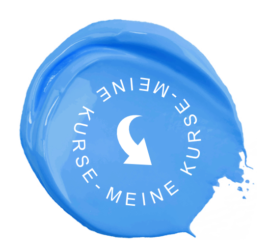 Blauer Farbpunkt mit runder Aufschrift "Meine Kurse"